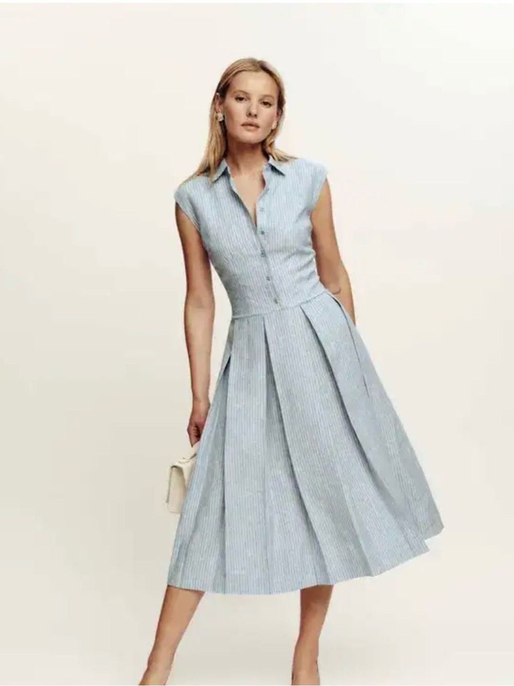 Reformation Light Blue Striped Midi Dress